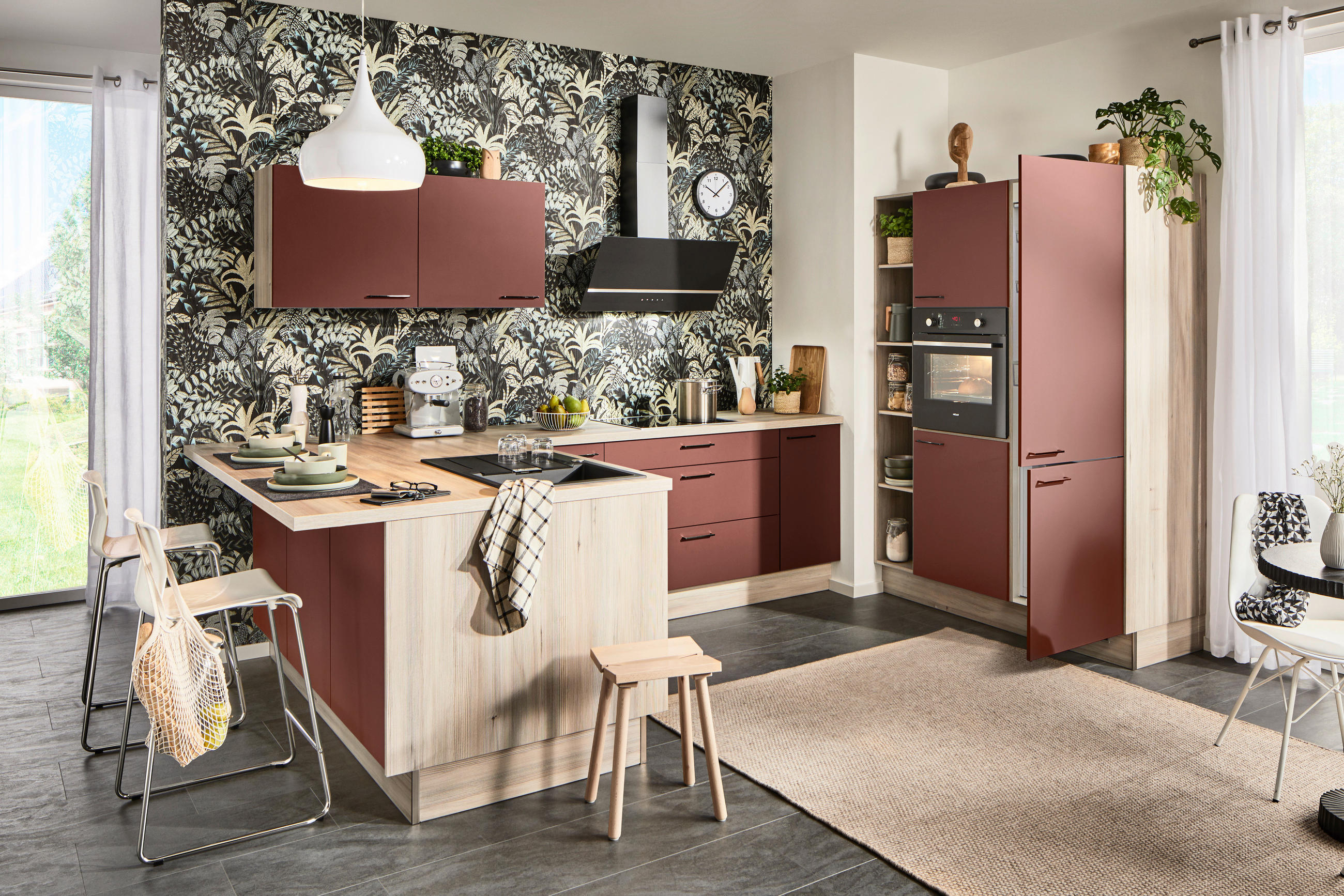 ECKKÜCHE  in Rot  - Rot/Schwarz, Design, Holzwerkstoff/Metall (192/280/150cm) - Xora