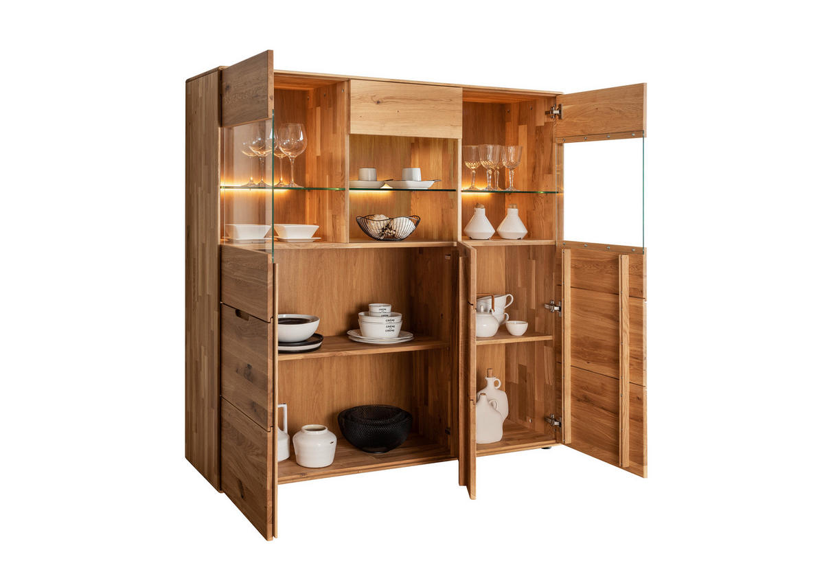 HIGHBOARD  in 149/145/40 cm  - Wildeiche, KONVENTIONELL, Glas/Holz (149/145/40cm) - Linea Natura
