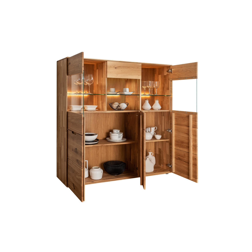 Thumbnail - Linea Natura Highboard, Wildeiche, Holz, Wildeiche, massiv, 6 Fächer, 149x145x40 cm, stehend, Wohnzimmer, Kommoden & Sid...