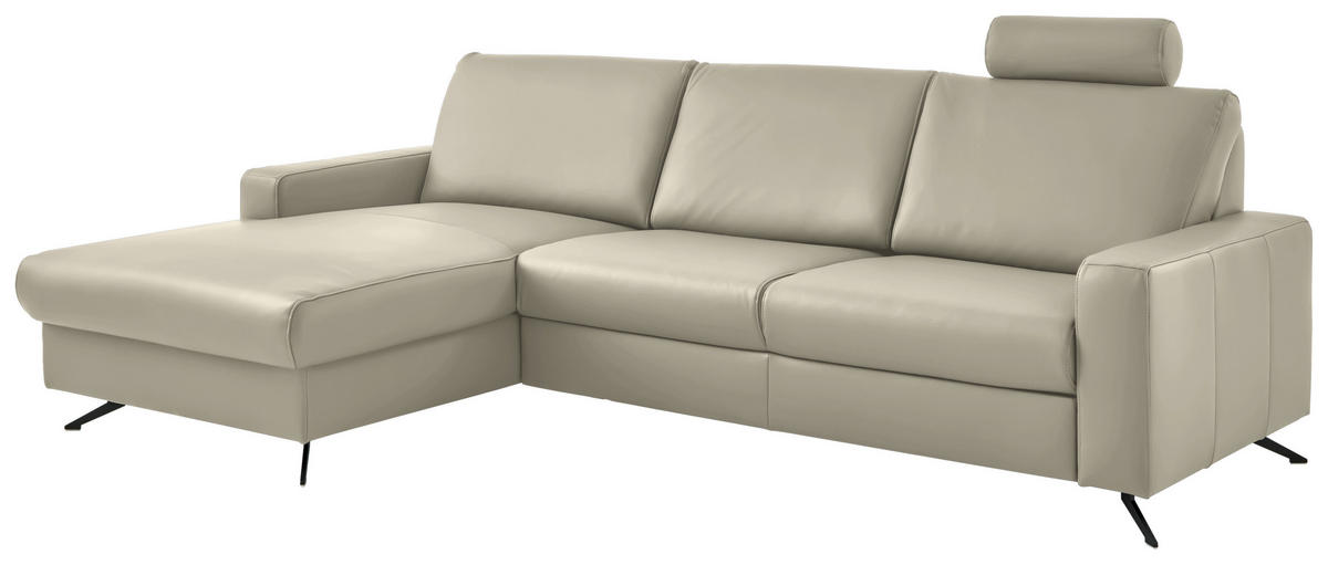 ECKSOFA in Echtleder Ecru  165/267 cm  - Ecru/Schwarz, Design, Leder/Metall (165/267cm) - Beldomo Premium