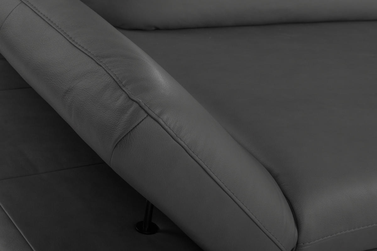 ECKSOFA 235/160 cm  in Echtleder Dunkelgrau Rücken echt, Armteilverstellung, Kopfteilverstellung, Sitztiefenverstellung  235/160 cm  - Dunkelgrau/Schwarz, Design, Leder/Metall (235/160cm) - Celina Home
