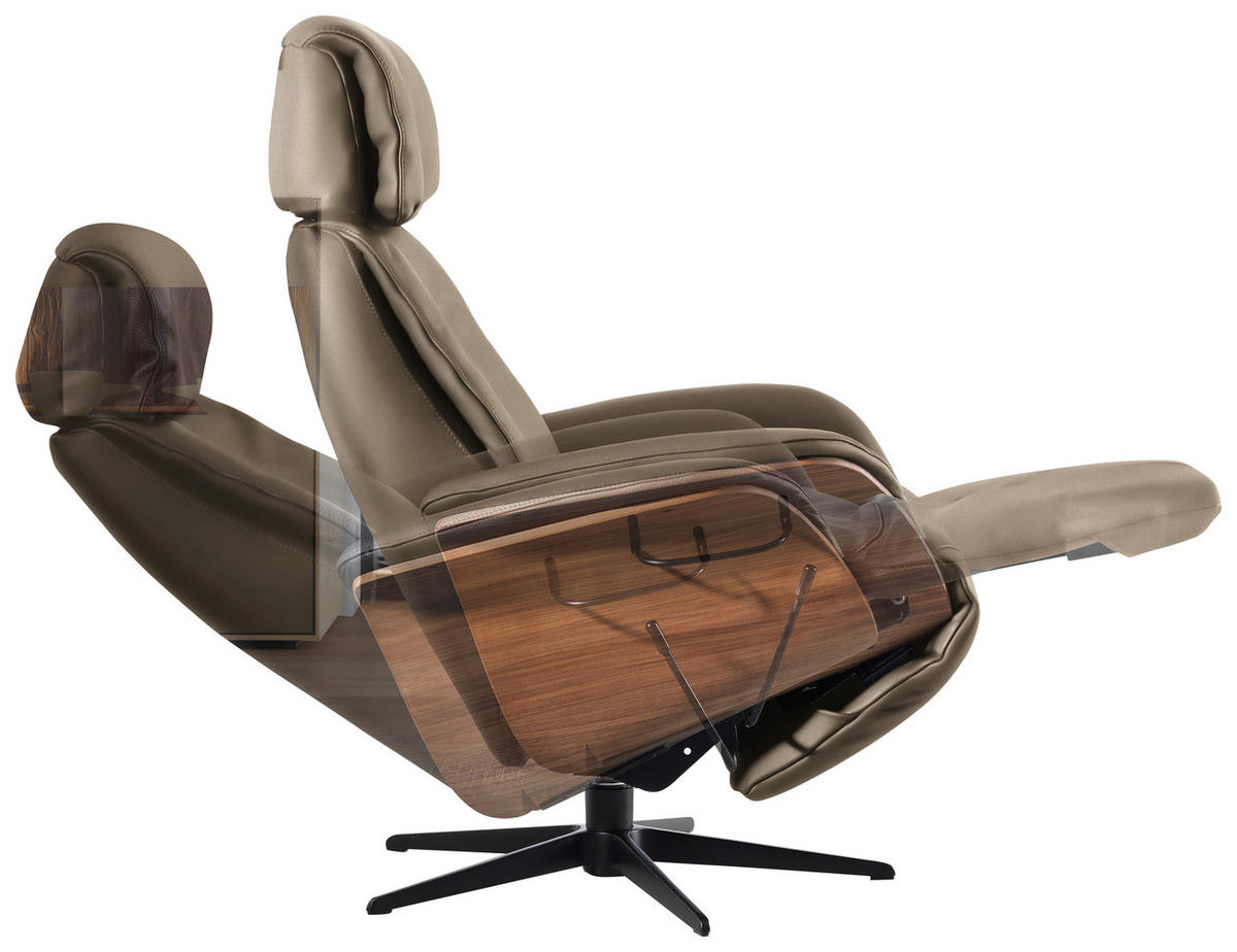 RELAXSESSEL in Leder Beige  - Beige/Nussbaumfarben, Design, Leder/Holz (78/104-113/84cm) - Welnova