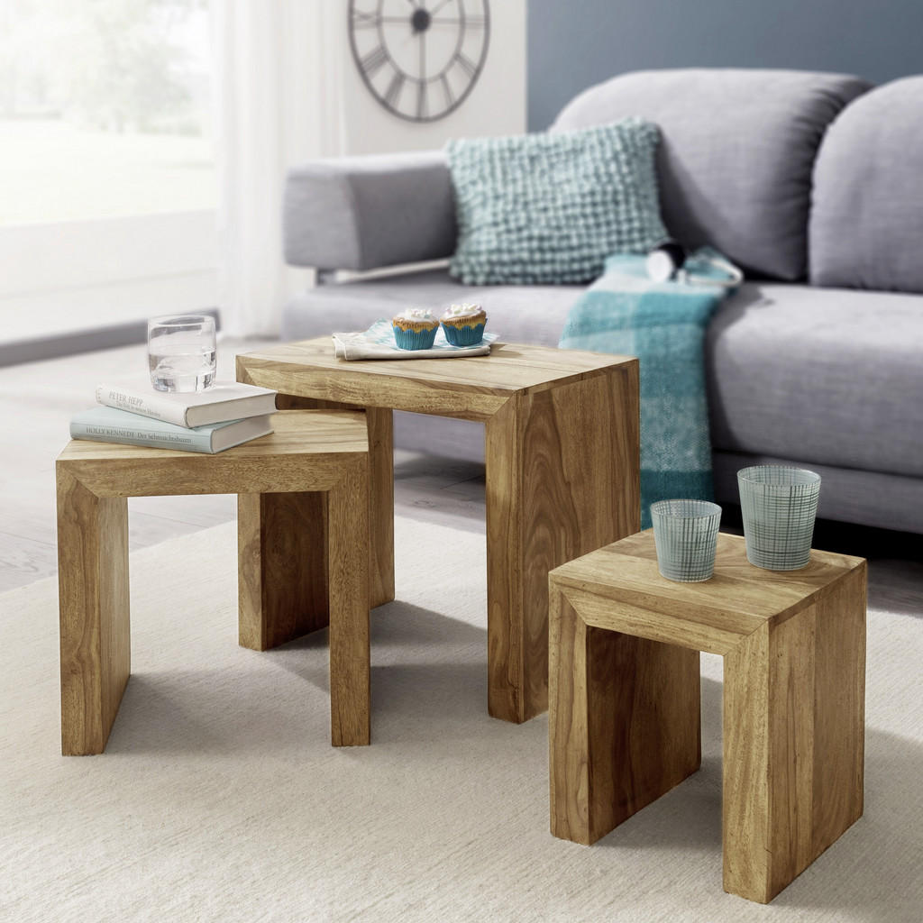 Thumbnail - Mid.you Satztisch, Akazie, Holz, 3-teilig, Akazie, massiv, rechteckig, Wange, 30x45x50 cm, Wohnzimmer, Wohnzimmertische,...