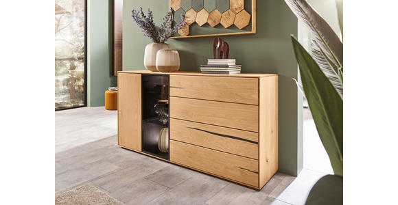 SIDEBOARD Schwarz, Eichefarben  176/88/40 cm  - Eichefarben/Schwarz, Natur, Glas/Holz (176/88/40cm) - Waldwelt