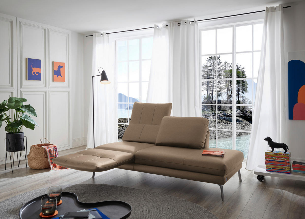 RÉCAMIERE in Echtleder Hellbraun  - Chromfarben/Hellbraun, Design, Leder/Metall (209/85-109/95-16cm) - Dieter Knoll