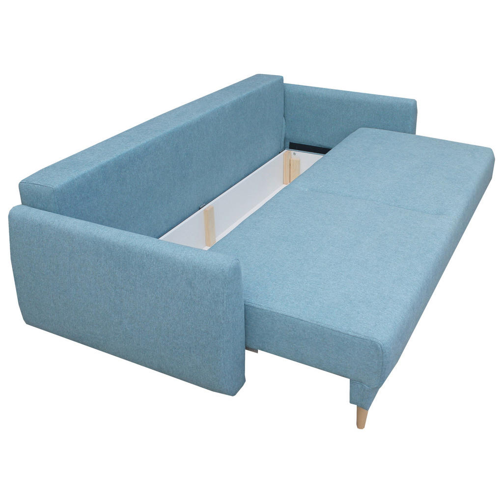 Thumbnail - Carryhome Schlafsofa, Blau, Textil, Buche, massiv, 2-Sitzer, Füllung: Schaumstoff, 220x90x95 cm, Liegefunktion, Schlafen...