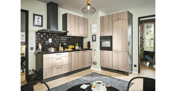 ECKKÜCHE 220/120 cm in Graphitfarben, Schwarz, Tannenholzfarben - Chromfarben/Tannenholzfarben, Design, Holzwerkstoff/Metall (220/120cm) - Xora