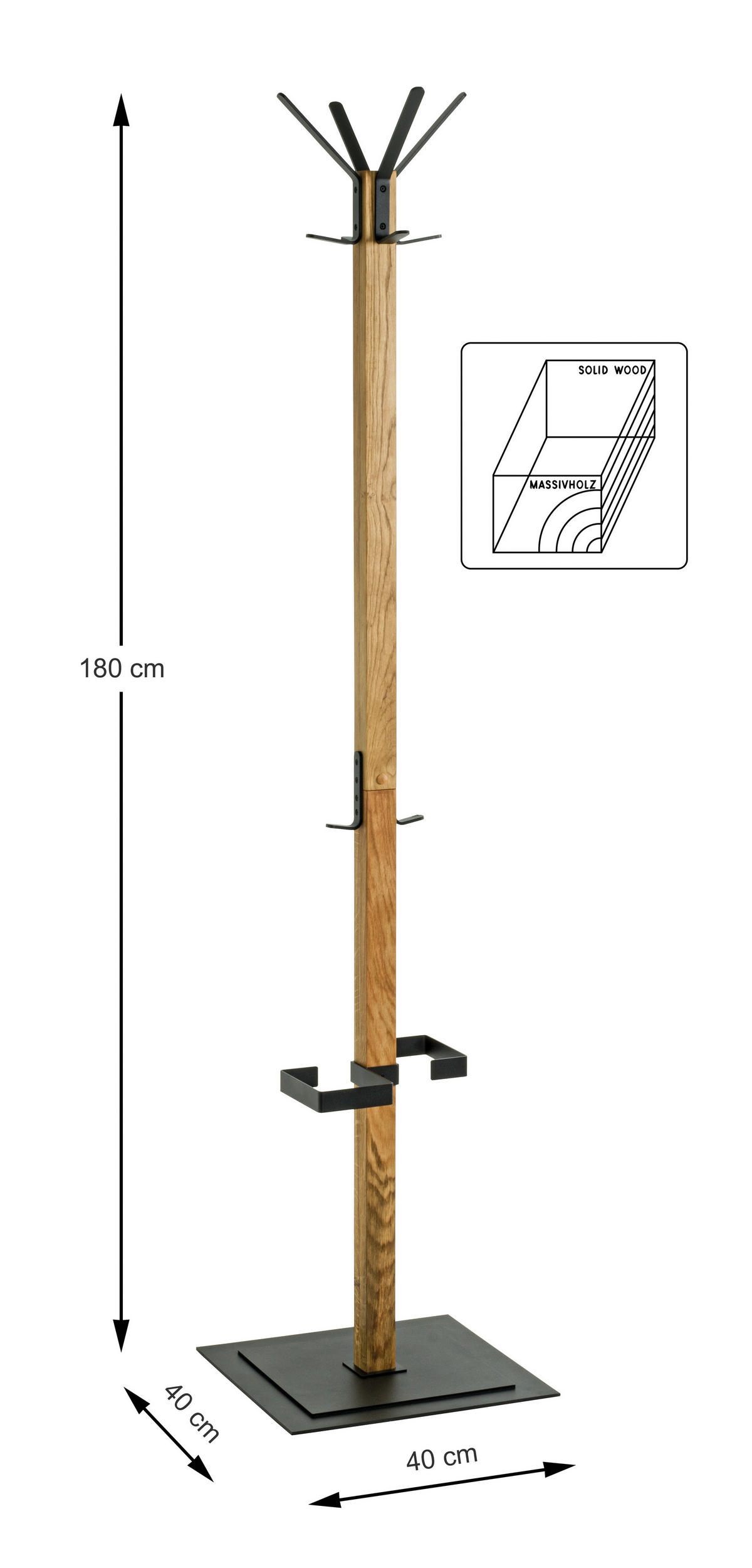STOJAN DO ŠATNY - černá/barvy dubu, Konvenční, kov/dřevo (40/180/40cm)
