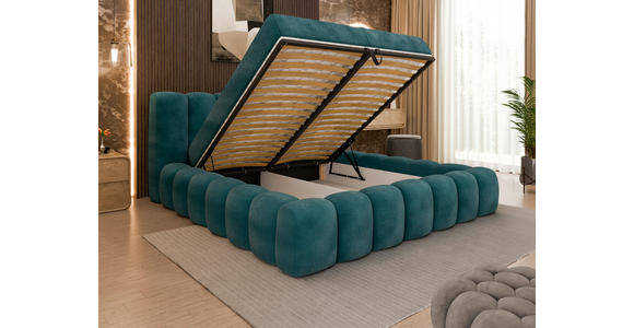 POLSTERBETT Lattenrost, Bettkasten Petrol 160/200 cm - Birkefarben/Petrol, Trend, Holz/Kunststoff (160/200cm) - Esposa
