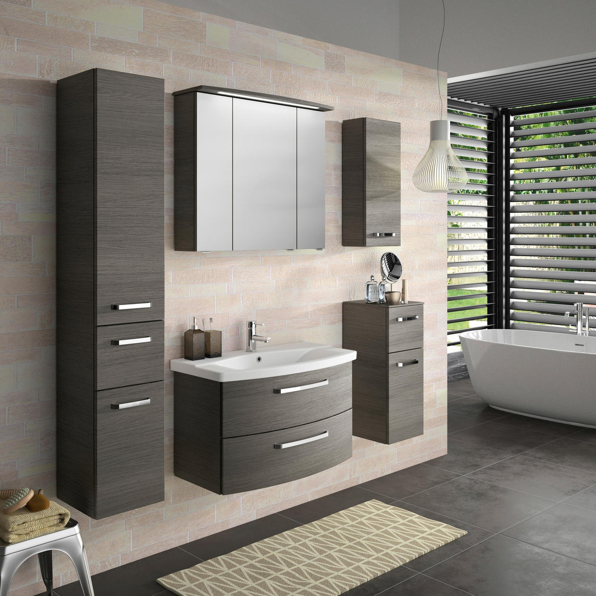 BADEZIMMER 3-teilig  in 84 cm  - Chromfarben/Graphitfarben, MODERN, Glas/Keramik (84cm) - Sadena