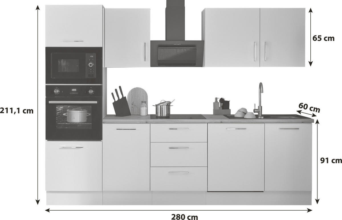 KÜCHENBLOCK 280 cm   in Weiß, Eiche Artisan  - Chromfarben/Weiß, Basics, Holzwerkstoff/Metall (280cm) - P & B