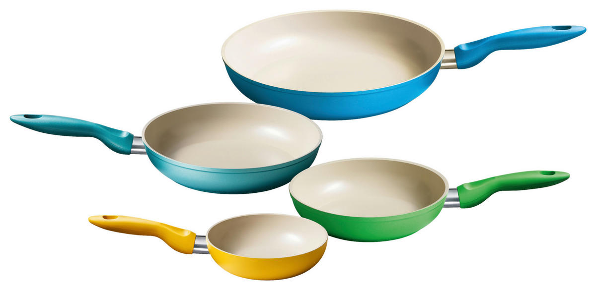 PFANNENSET Aluminium 4-teilig  - Türkis/Gelb, Basics, Kunststoff/Metall (58/38/30,5cm) - Riess