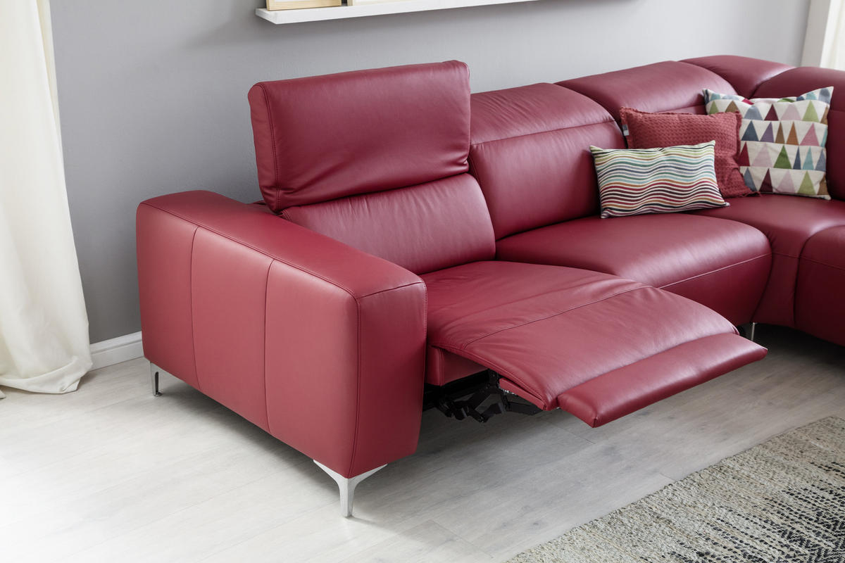 ECKSOFA inkl.Funktionen Rot Echtleder  - Chromfarben/Rot, Design, Leder/Metall (290/223cm) - Pure Home Lifestyle