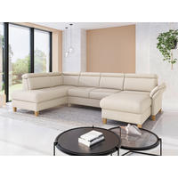WOHNLANDSCHAFT GLENDALE E Creme Flachgewebe  - Eichefarben/Creme, KONVENTIONELL, Holz/Textil (193/321/166cm) - Sit & More