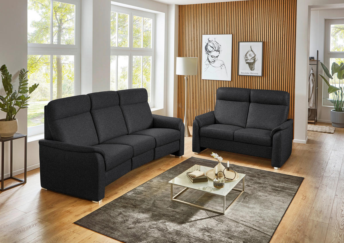 SITZGARNITUR Flachgewebe Schwarz  - Alufarben/Schwarz, Konventionell, Textil/Metall (218/156/107/103/95cm) - Beldomo Comfort