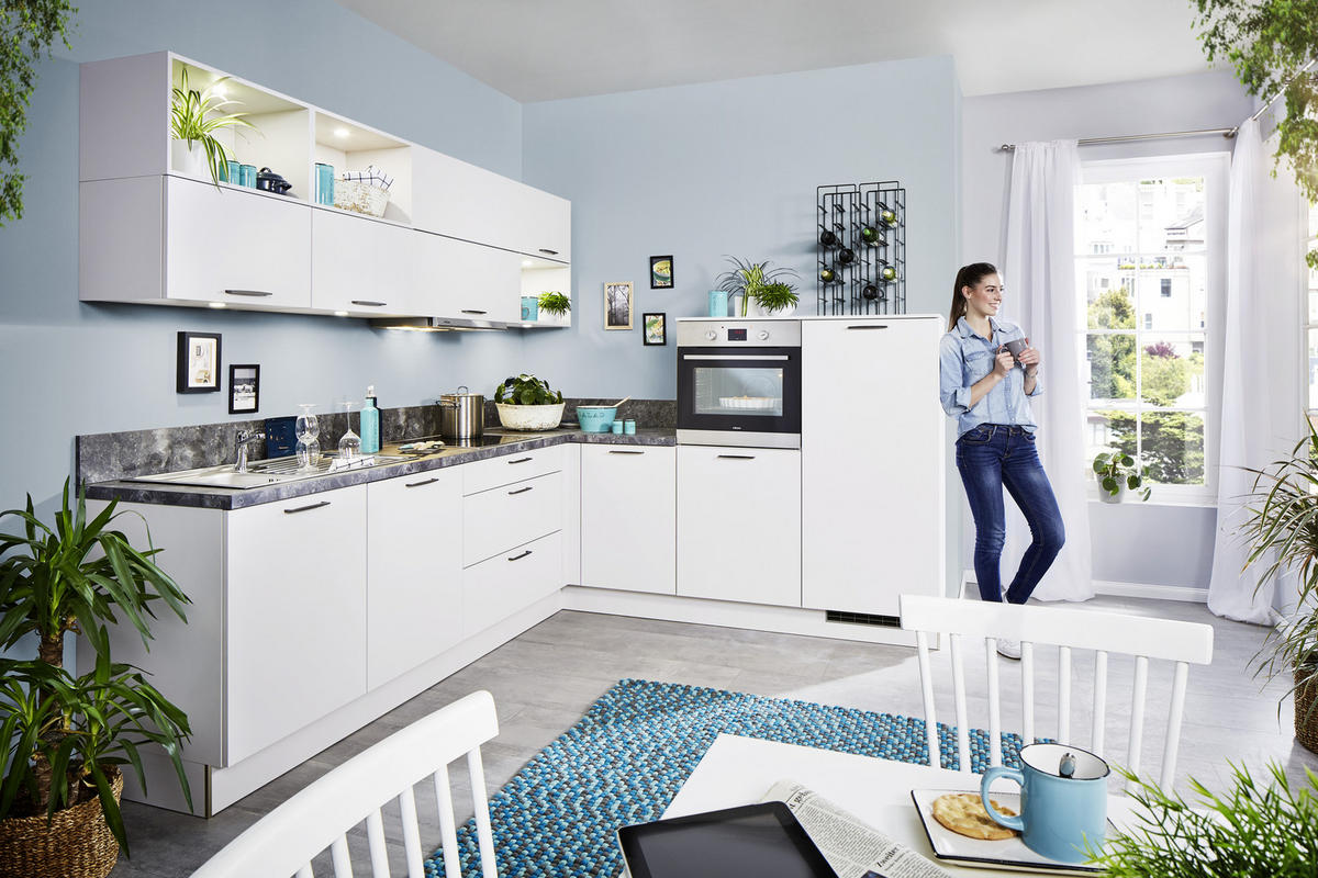 EINBAUKÜCHE UNO  - Weiß, Design, Holzwerkstoff - Moderano