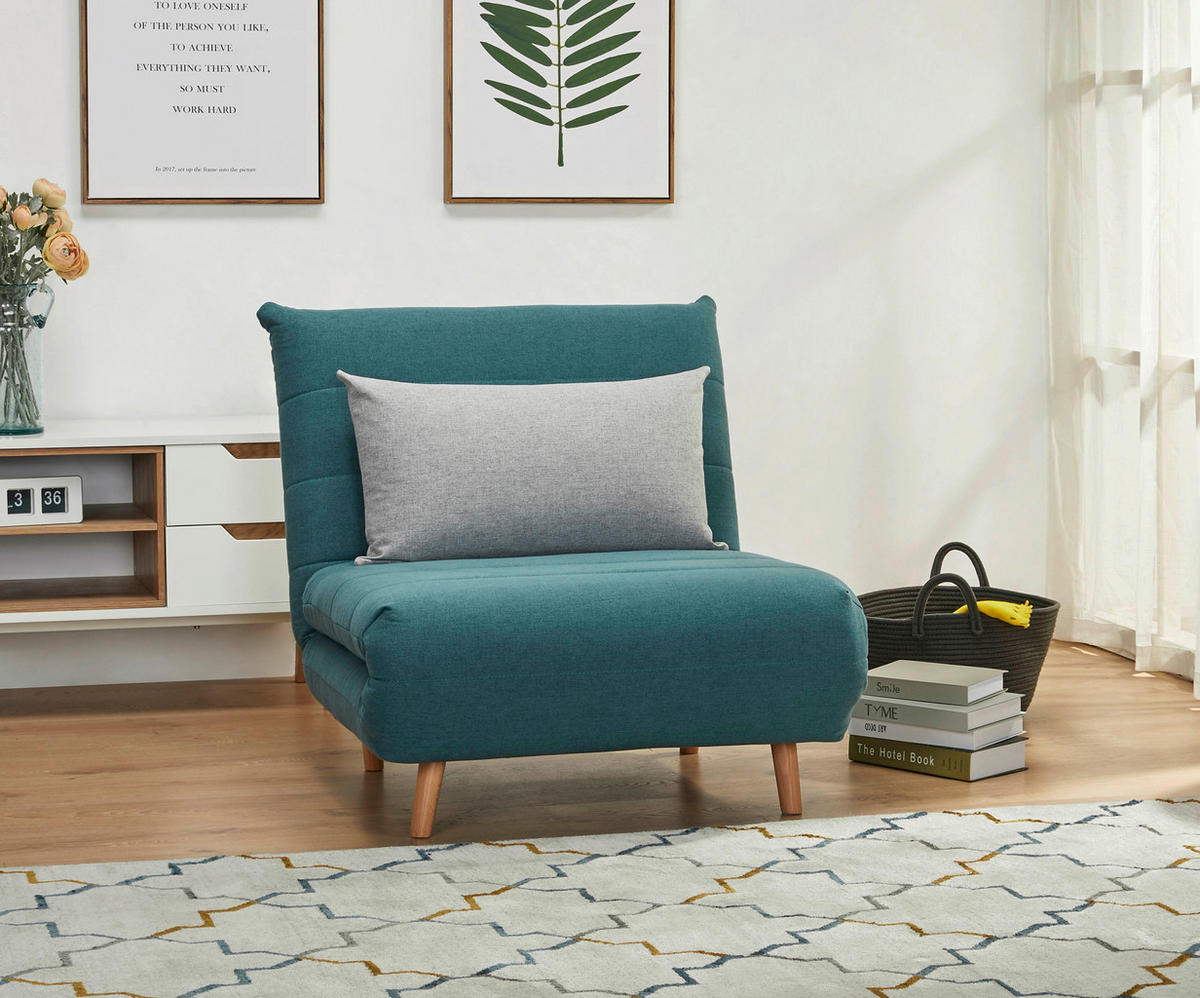 SCHLAFSESSEL Webstoff Blau, Grau    - Blau/Naturfarben, MODERN, Holz/Kunststoff (77/84/91cm) - Livetastic