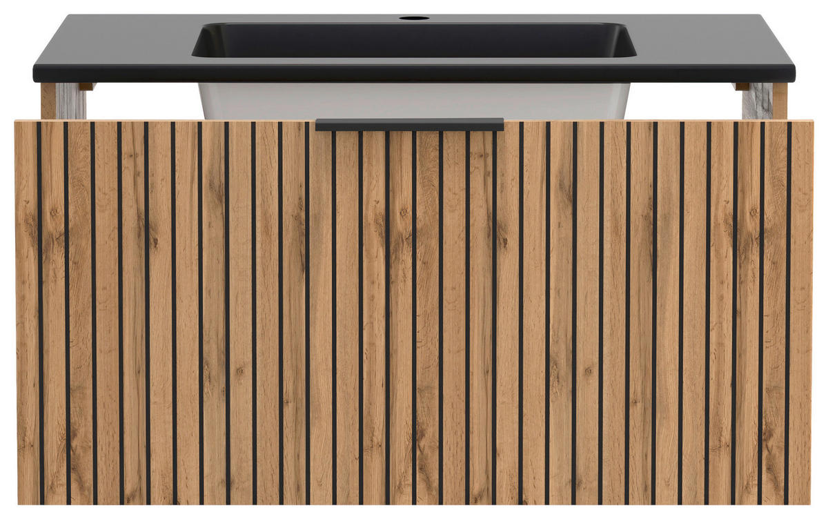 WASCHTISCHKOMBI 80 cm  - Eiche Wotan/Schwarz, Modern, Holzwerkstoff/Stein (80cm) - Held