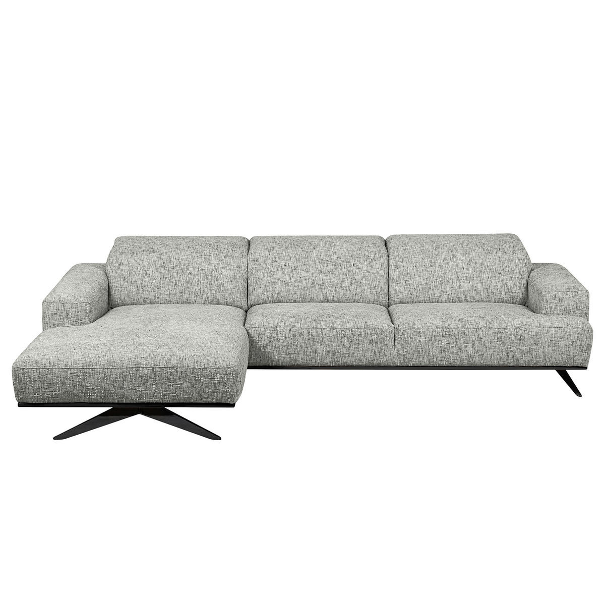 ECKSOFA PORTLAND in Struktur Grau Kopfteilverstellung  187/295 cm  - Schwarz/Grau, Design, Holz/Textil (187/295cm) - Livetastic