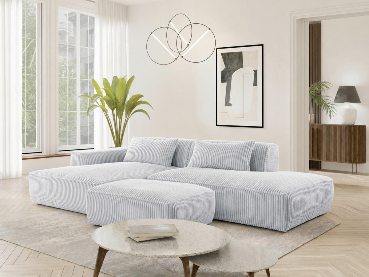 HOCKER in Textil, Holzwerkstoff Hellgrau  - Hellgrau/Schwarz, KONVENTIONELL, Holzwerkstoff/Kunststoff (105/43/65cm) - Livetastic