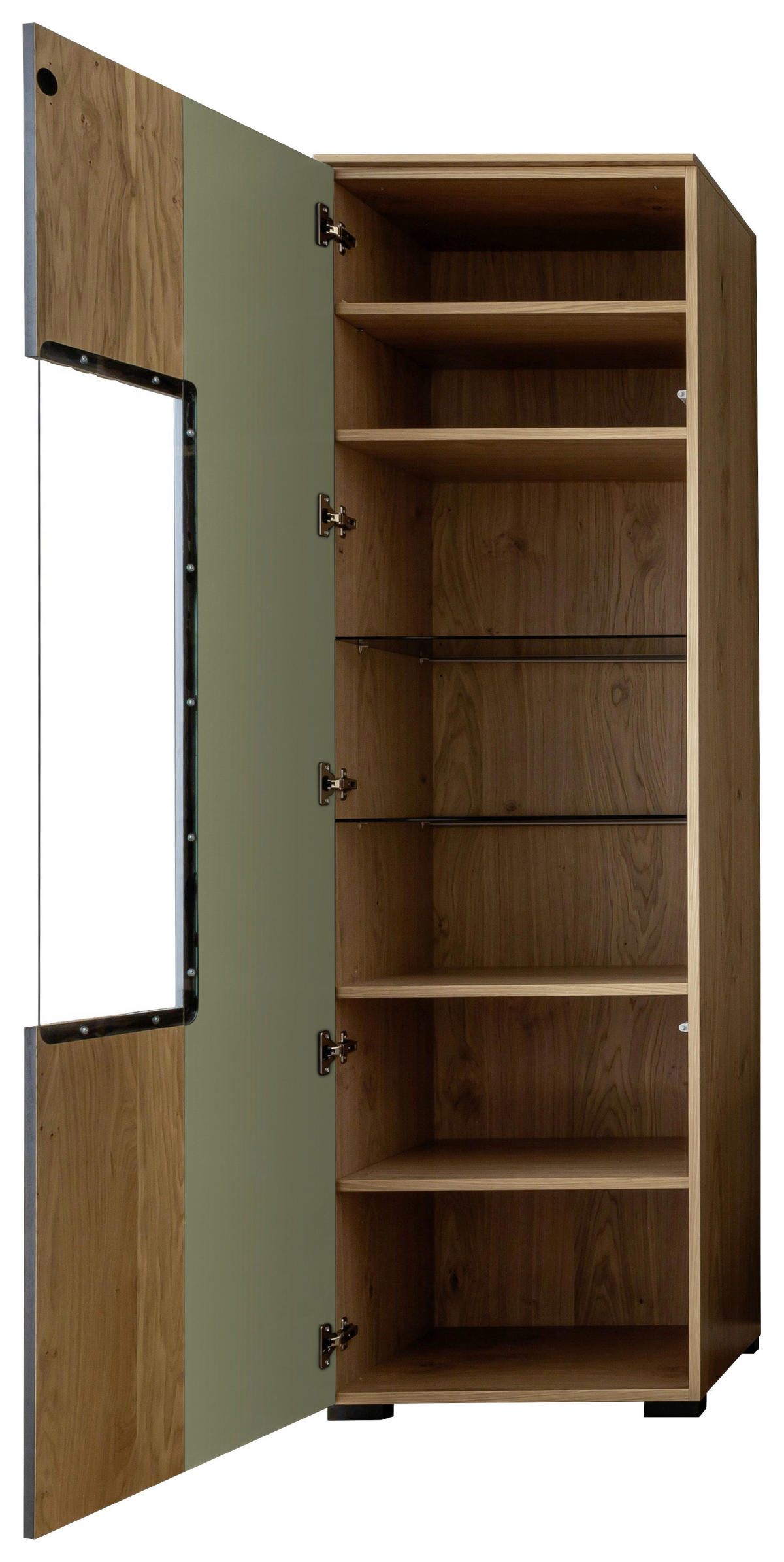 VITRINE Eiche Bianco, Schilfgrün  60/200/45 cm  - Schilfgrün/Eiche Bianco, Design, Glas/Holz (60/200/45cm) - Moderano