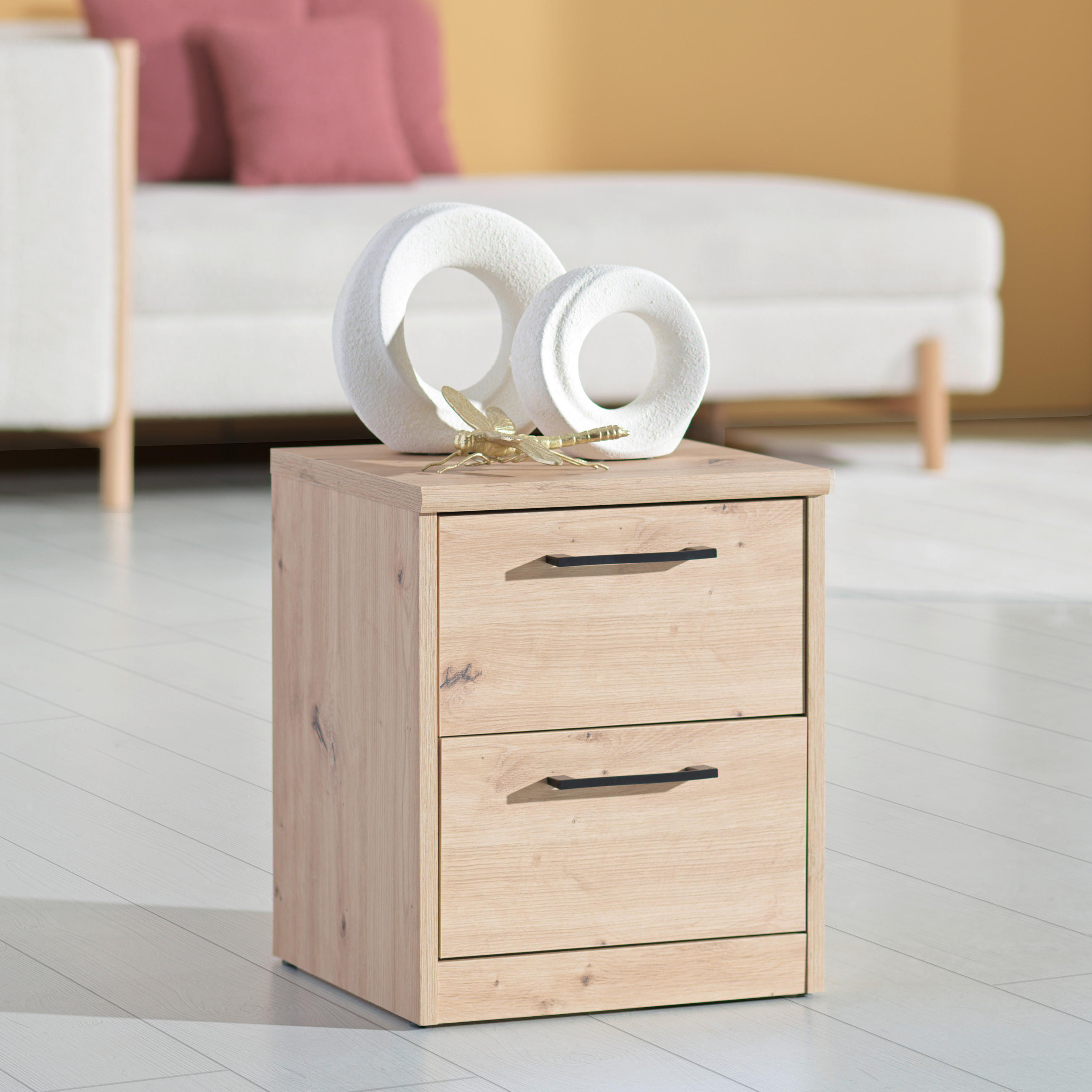 NACHTSCHRANK 38/46/36 cm  - Schwarz/Eiche Artisan, Basics, Holzwerkstoff/Kunststoff (38/46/36cm) - Xora