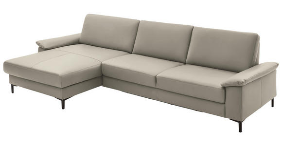 ECKSOFA in Echtleder Ecru 176/334 cm - Ecru/Schwarz, Design, Leder/Metall (176/334cm) - Dieter Knoll