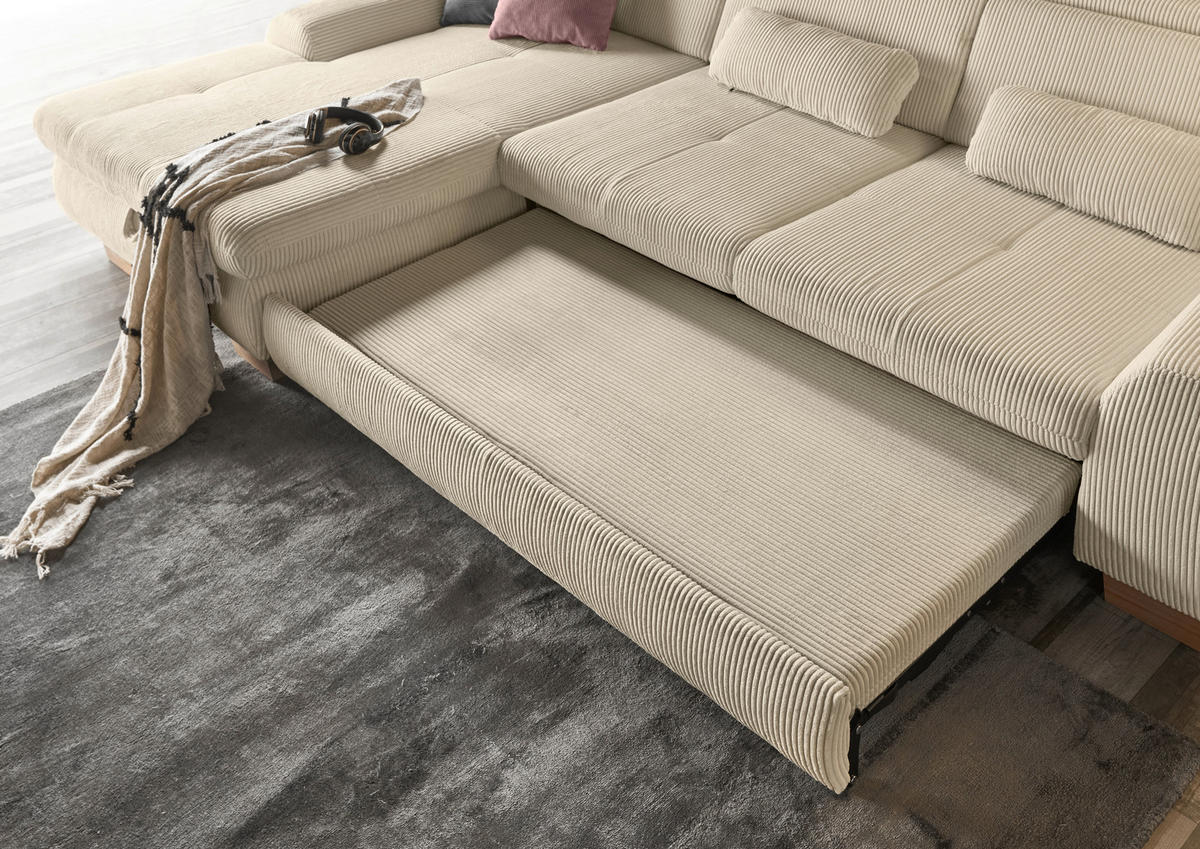 ECKSOFA Creme Cord  - Eiche Bianco/Creme, KONVENTIONELL, Holz/Textil (195/307cm) - SetOne by Musterring