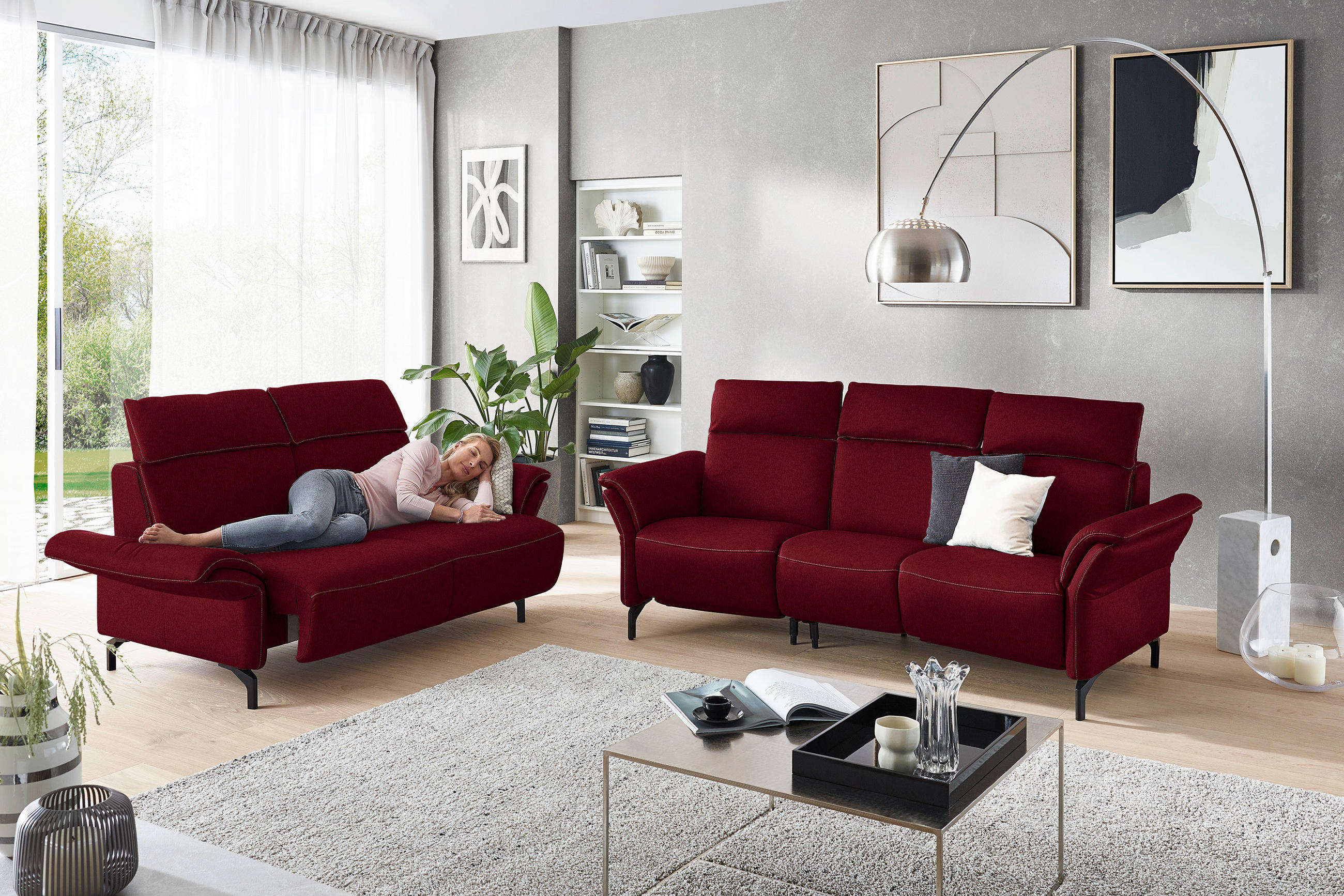 2-SITZER-SOFA in Mikrofaser Rot  - Rot/Schwarz, KONVENTIONELL, Textil/Metall (178/103/95cm) - Dieter Knoll