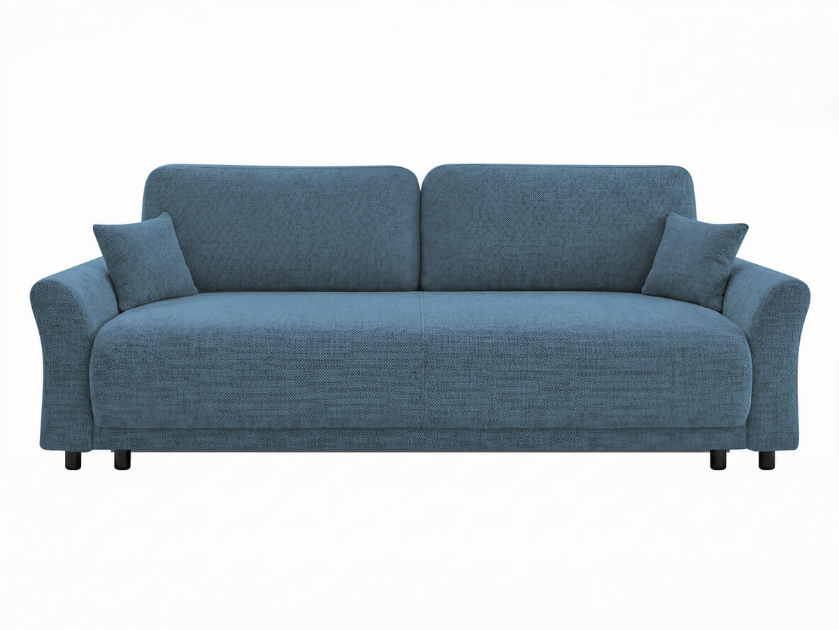 SCHLAFSOFA Flachgewebe, Struktur Blau  inkl. Zierkissen, Rückenkissen, Bettkasten, Schlaffunktion, Rücken echt  - Blau/Schwarz, Design, Textil (244/88/100cm) - P & B