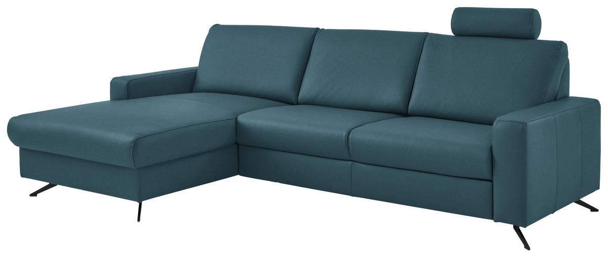 ECKSOFA in Echtleder Blau  165/267 cm  - Blau/Schwarz, Design, Leder/Metall (165/267cm) - Beldomo Premium