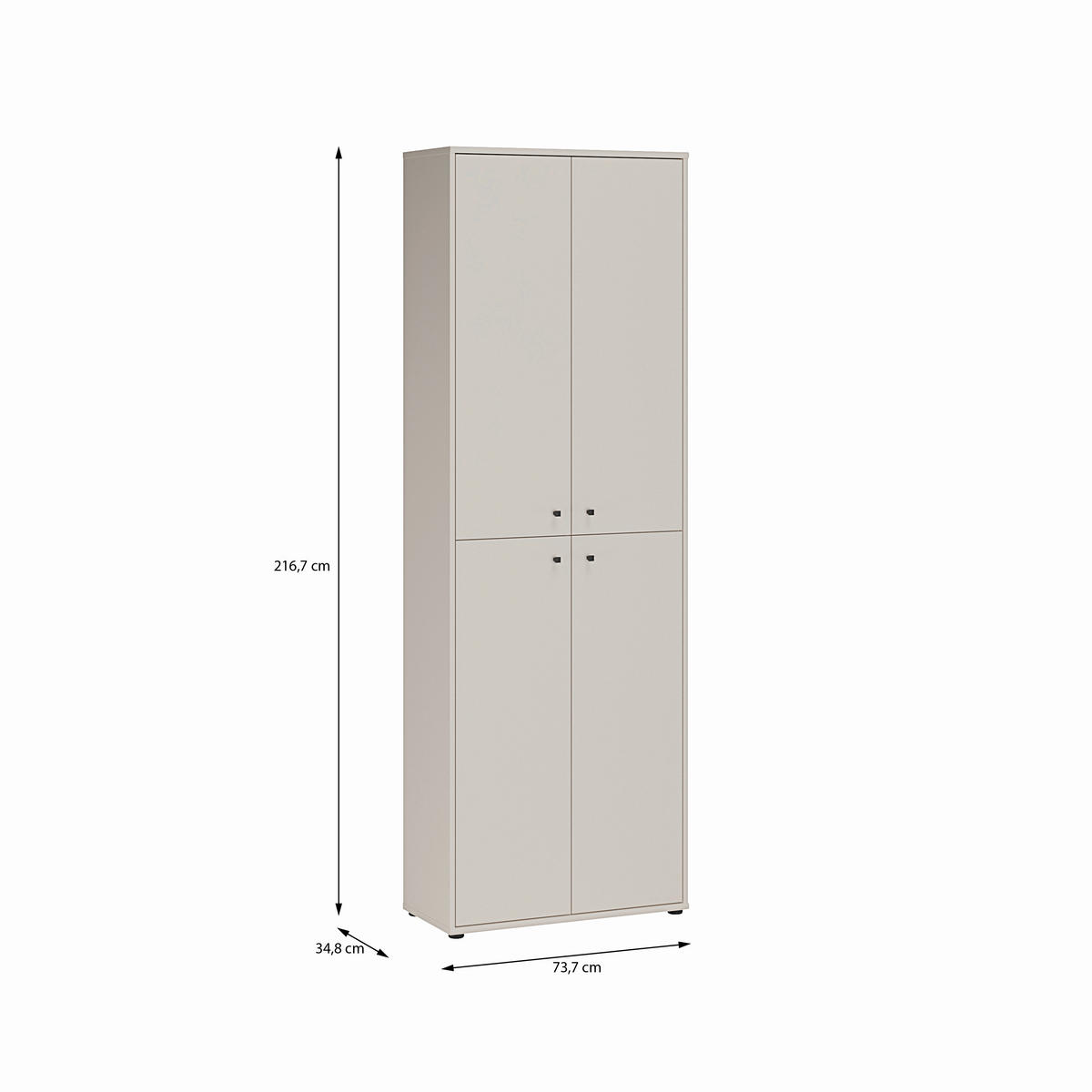 DREHTÜRENSCHRANK 73,7/216,7/34,8 cm,  in Sandfarben, 4 Tür(en)  - Sandfarben/Schwarz, Design, Holzwerkstoff/Kunststoff (73,7/216,7/34,8cm)