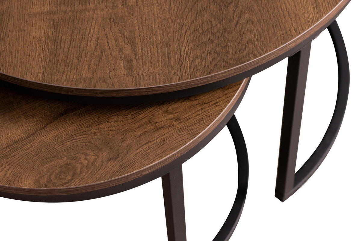COUCHTISCHSET rund Braun, Schwarz  - Schwarz/Braun, Design, Holzwerkstoff/Metall (50-70/50-70/38-42cm) - MID.YOU