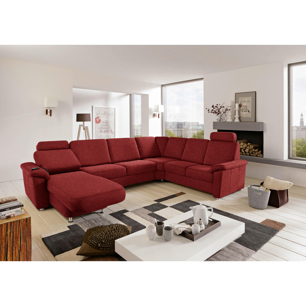 Thumbnail - Beldomo System Wohnlandschaft, Rot, Textil, 6-Sitzer, U-Form, 330x240 cm, Goldenes M, Typenauswahl, Bettkasten erhältlic...
