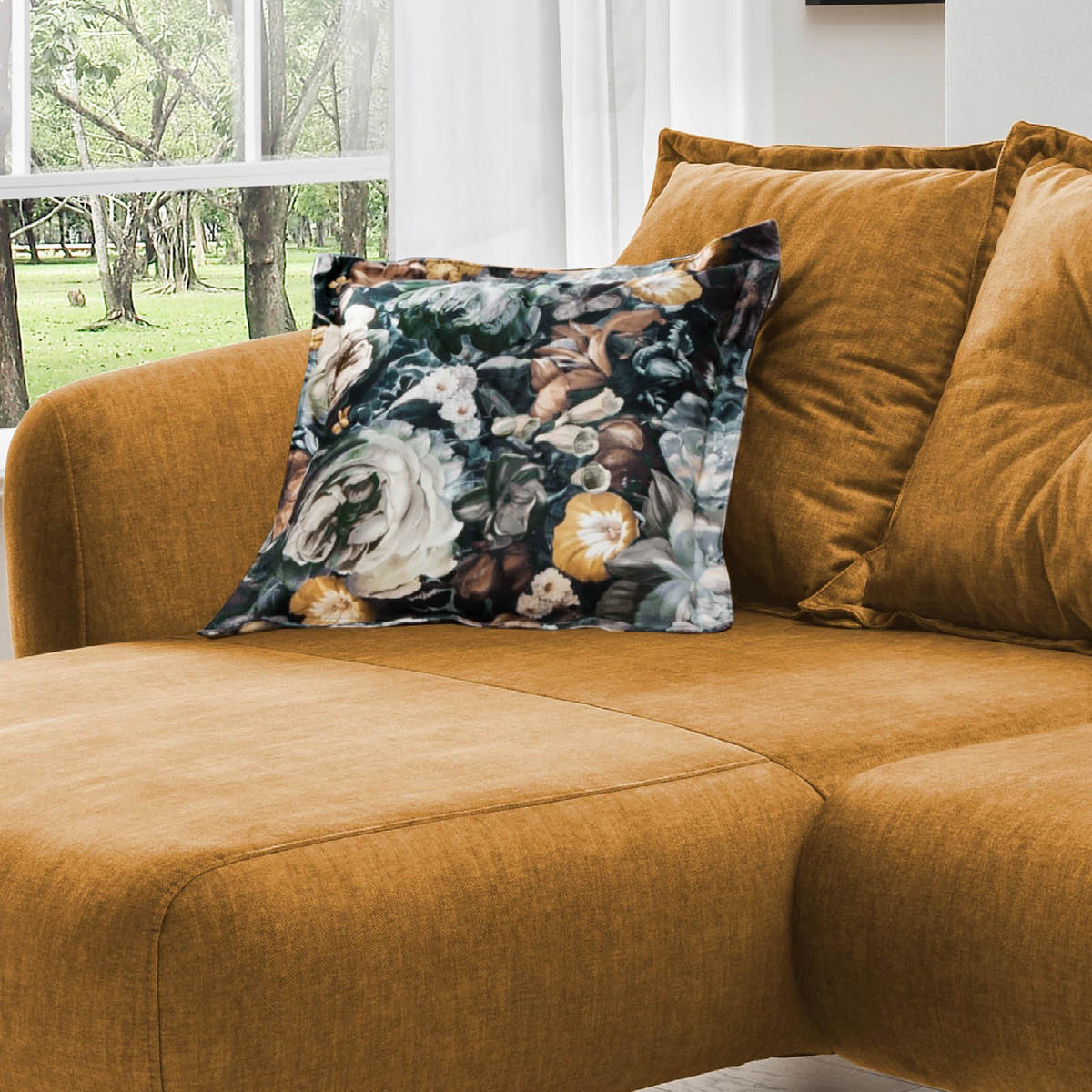 ECKSOFA Gelb, Multicolor Velours  - Gelb/Buchefarben, MODERN, Holz/Textil (277/162cm) - Livetastic