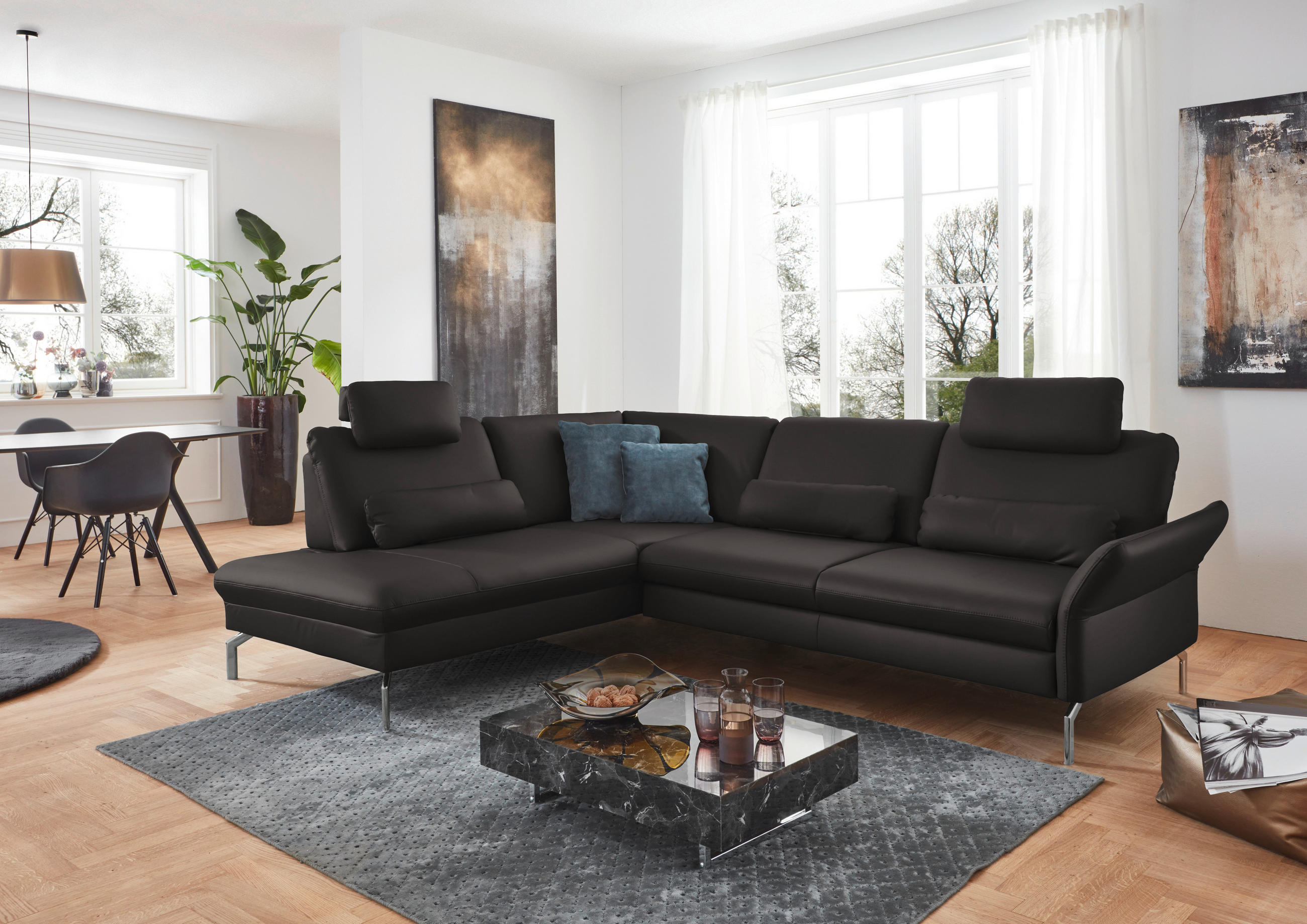 ECKSOFA in Echtleder Grau  - Alufarben/Grau, Konventionell, Leder/Metall (220/284cm) - Beldomo Premium