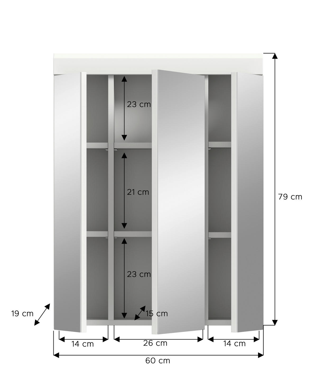 OMARA Z OGLEDALOM 60/79/18 cm  - bela/visoki sijaj, Moderno, steklo/leseni material (60/79/18cm) - MID.YOU