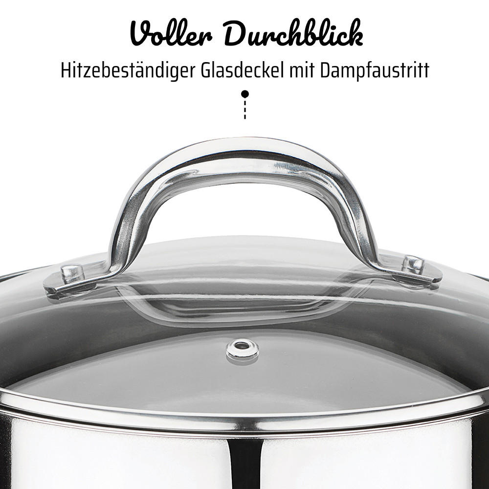 Thumbnail - GSW Gemüsetopf Montreal, Edelstahl, Metall, 7 L, ISO 9001, backofengeeignet, hitzebeständige Griffe, rostfrei, Griffe we...