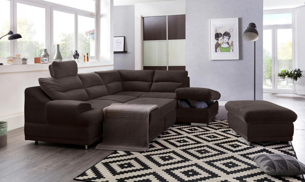 WOHNLANDSCHAFT Braun Velours  - Chromfarben/Braun, KONVENTIONELL, Textil/Metall (264/217cm) - MID.YOU