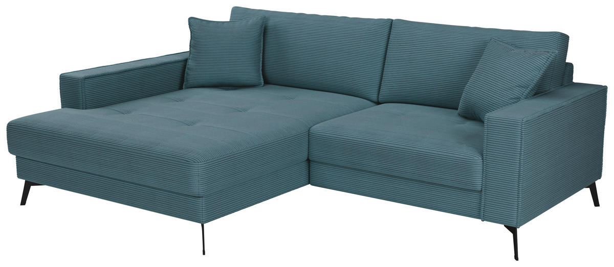ECKSOFA TED Blau Cord Zierkissen  - Blau/Schwarz, Trend, Textil/Metall (174/228cm) - P & B