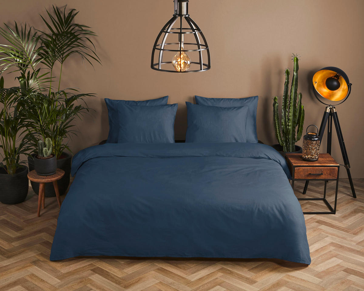 BETTWÄSCHE Uni Dark Blue Satin 135/200 cm  - Dunkelblau, Basics, Textil (135/200cm)