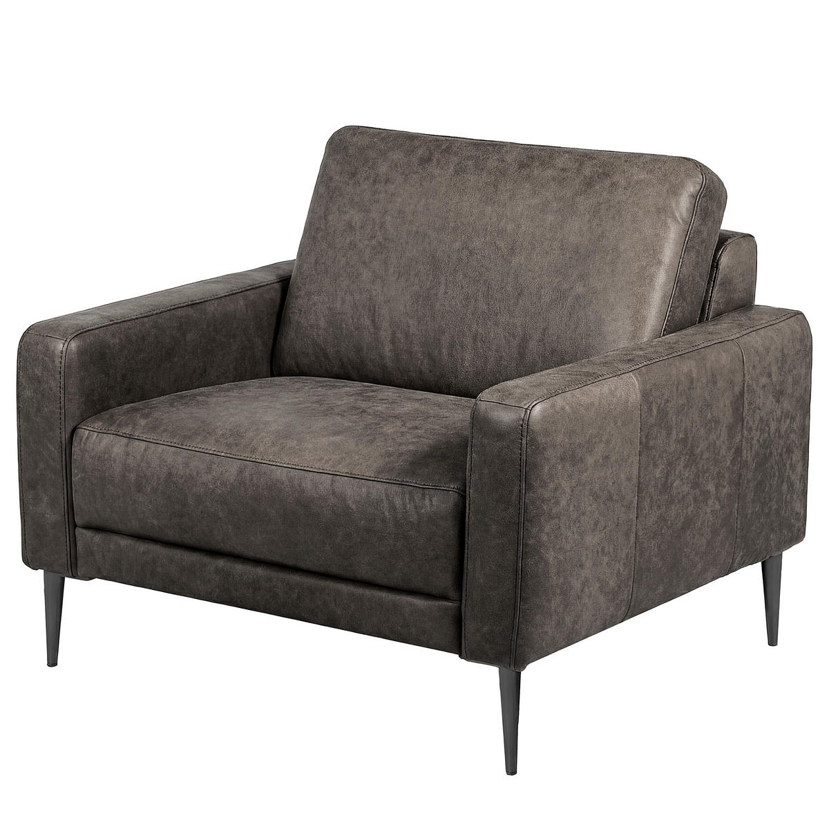 SESSEL 88/85/92 cm  in Lederlook Echtleder Dunkelgrau  - Dunkelgrau/Schwarzchrom, Design, Leder/Textil (88/85/92cm) - Livetastic