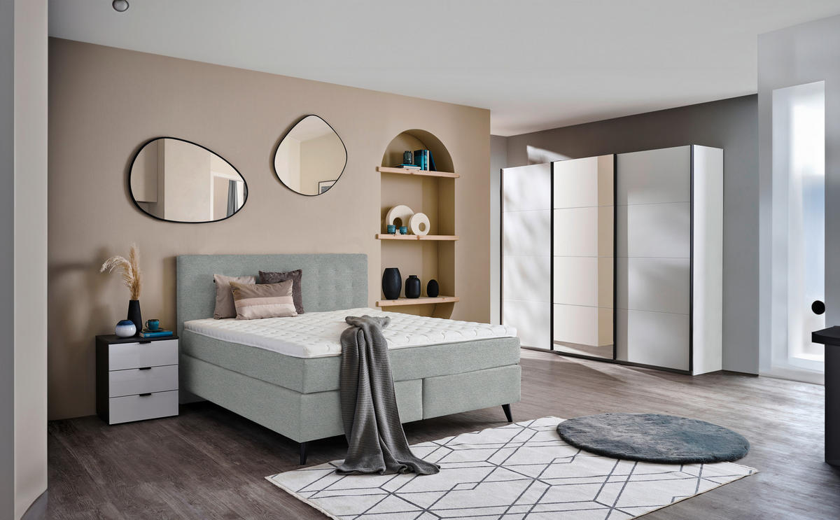 BOXSPRINGBETT 180/200 cm  in Grau  - Schwarz/Grau, Konventionell, Holz/Textil (180/200cm) - Voleo