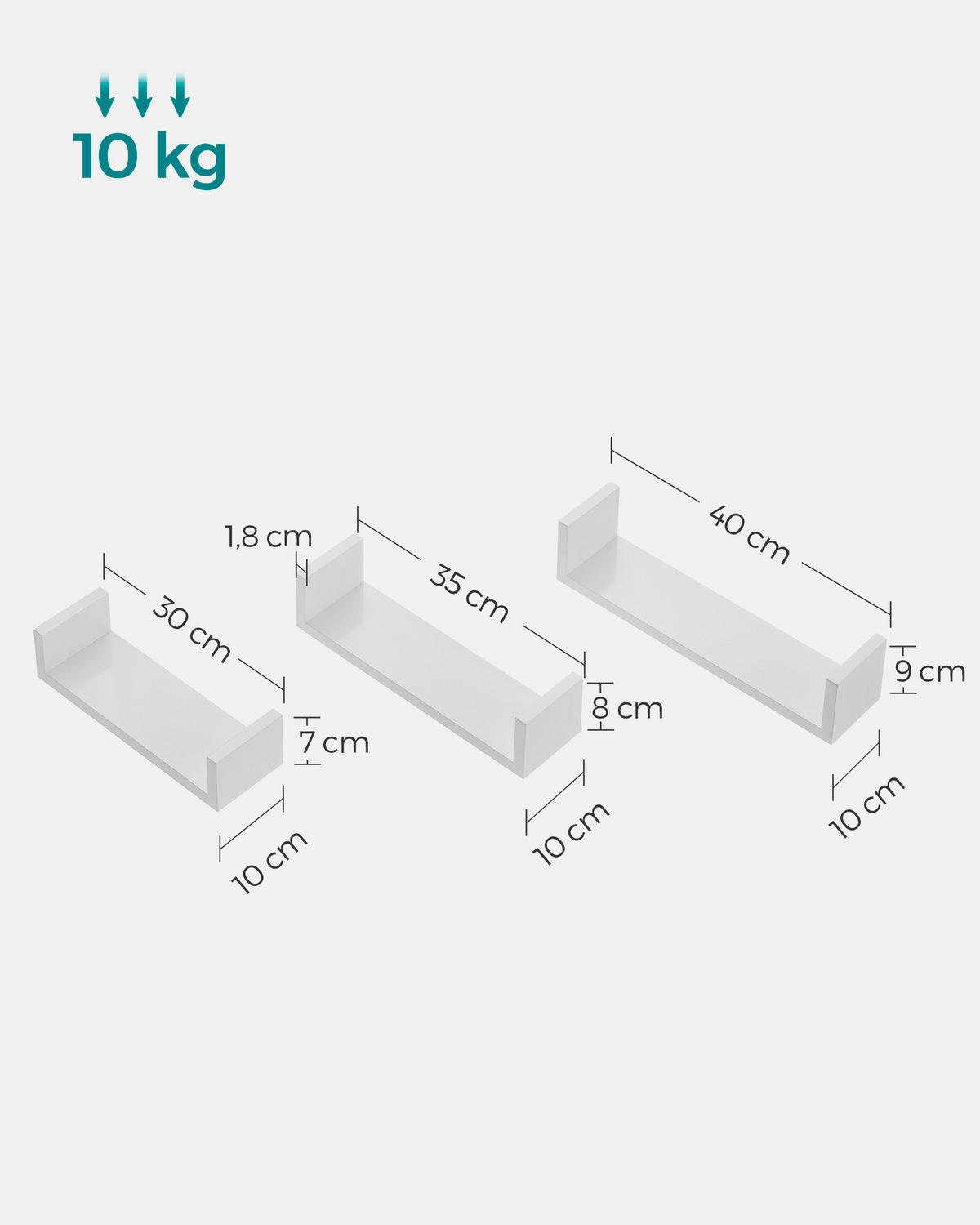 WANDREGALSET 3-teilig Weiß  - Weiß, Trend, Holzwerkstoff (30/7/10cm) - Boxxx
