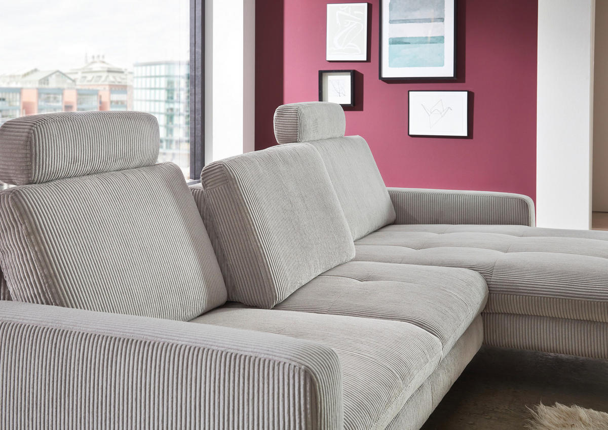 ECKSOFA in Cord Grau  - Schwarz/Grau, Design, Textil/Metall (302/178cm) - Beldomo Style