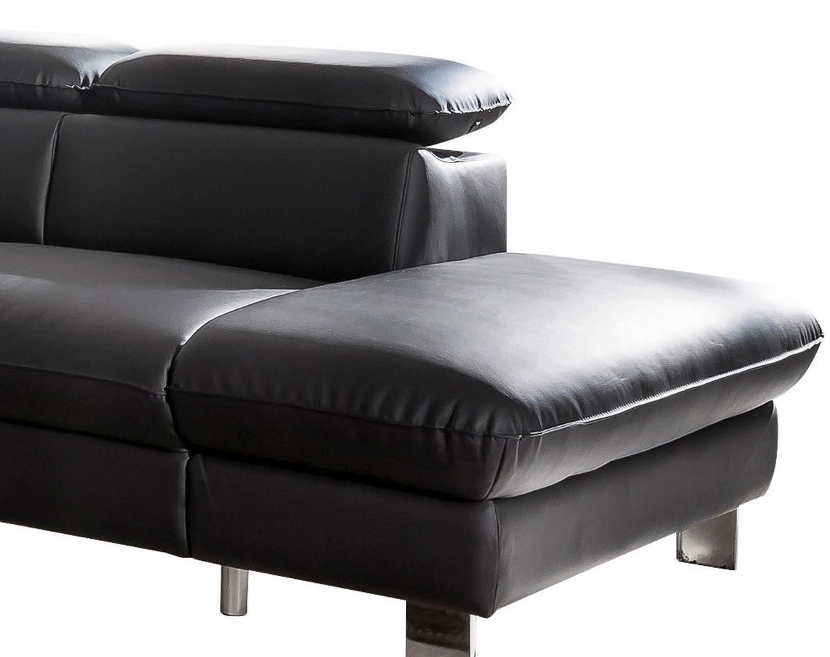 WOHNLANDSCHAFT in Lederlook Schwarz  - Chromfarben/Schwarz, Modern, Textil/Metall (266/214cm) - MID.YOU