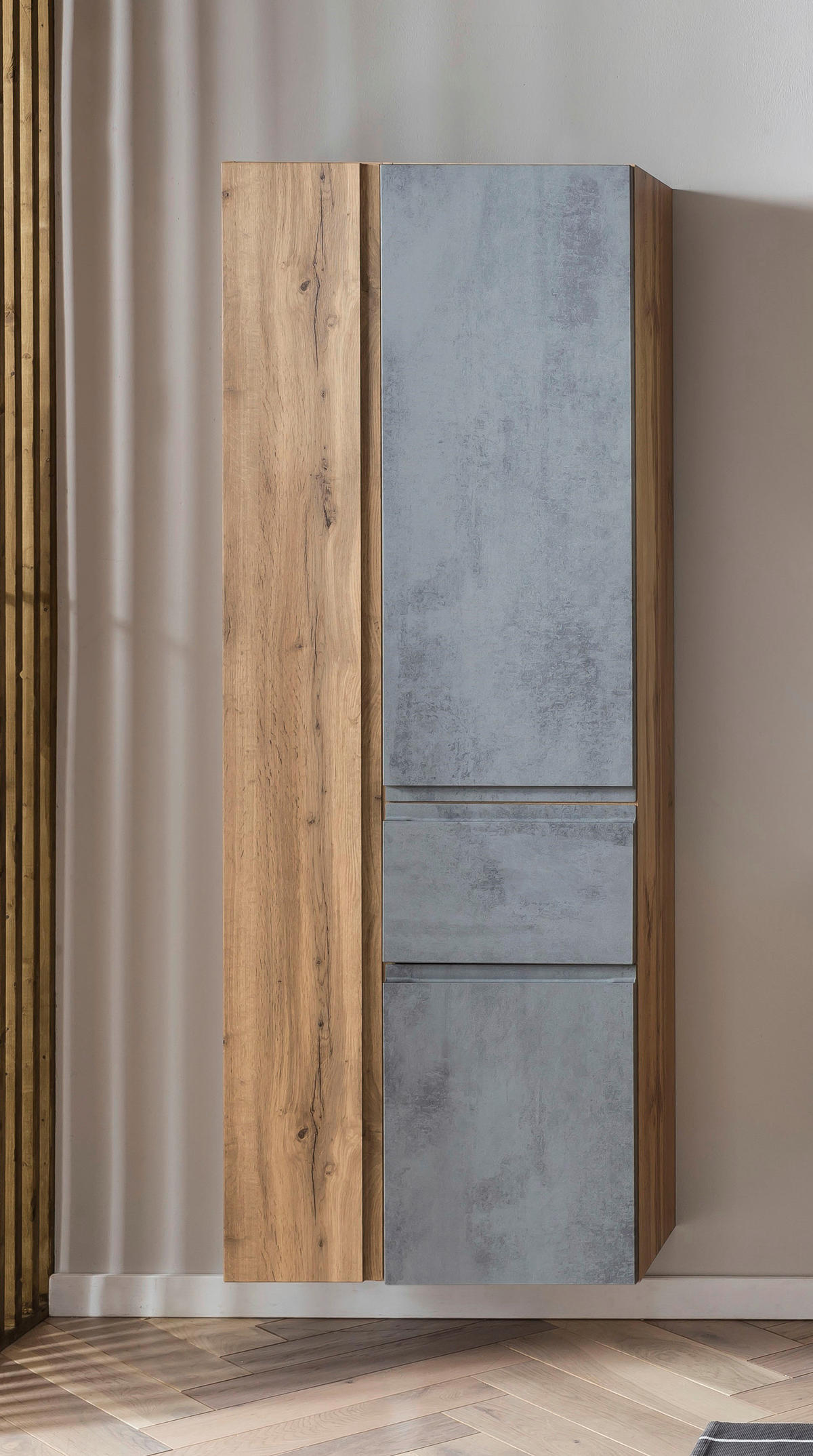 VYSOKÁ SKRINKA, dub wotan, 65/180/35 cm - svetlosivá/dub wotan, Modern, kompozitné drevo (65/180/35cm) - Held