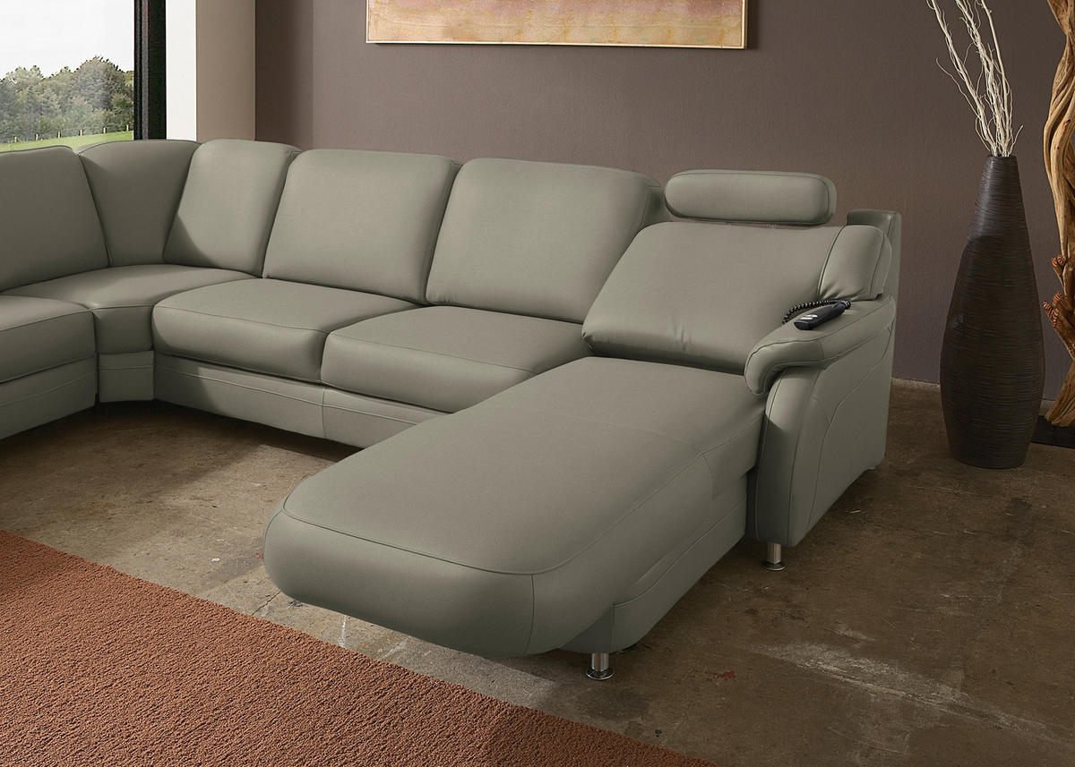 WOHNLANDSCHAFT Echtleder Platinfarben  - Platinfarben/Alufarben, Konventionell, Leder/Metall (239/329/165cm) - Beldomo Premium