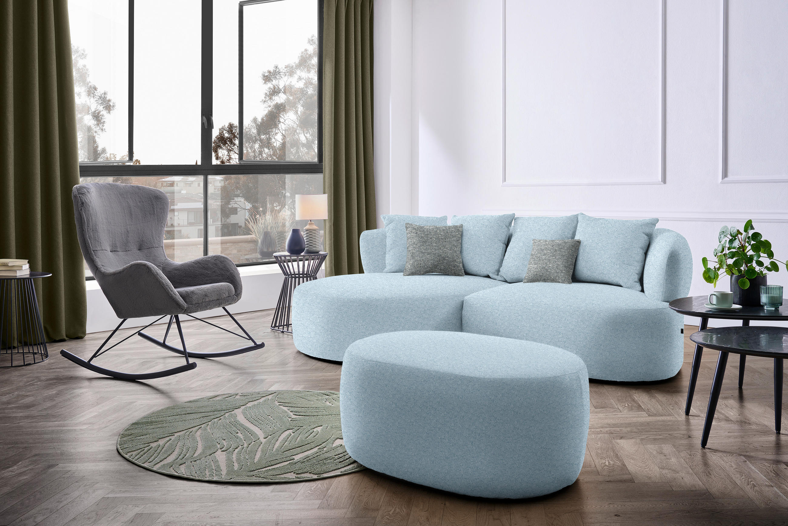 ECKSOFA in Flachgewebe Blau  166/235 cm  - Blau/Schwarz, MODERN, Kunststoff/Textil (166/235cm) - Hom`in