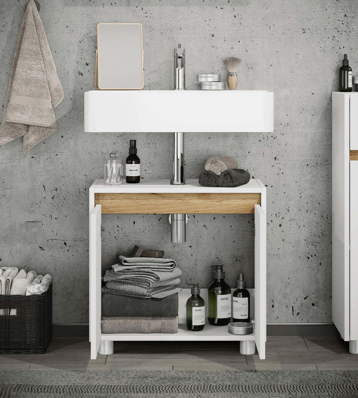 WASCHBECKENUNTERSCHRANK 57/55/33 cm  - Honigeiche/Silberfarben, Trend, Holzwerkstoff/Kunststoff (57/55/33cm) - MID.YOU